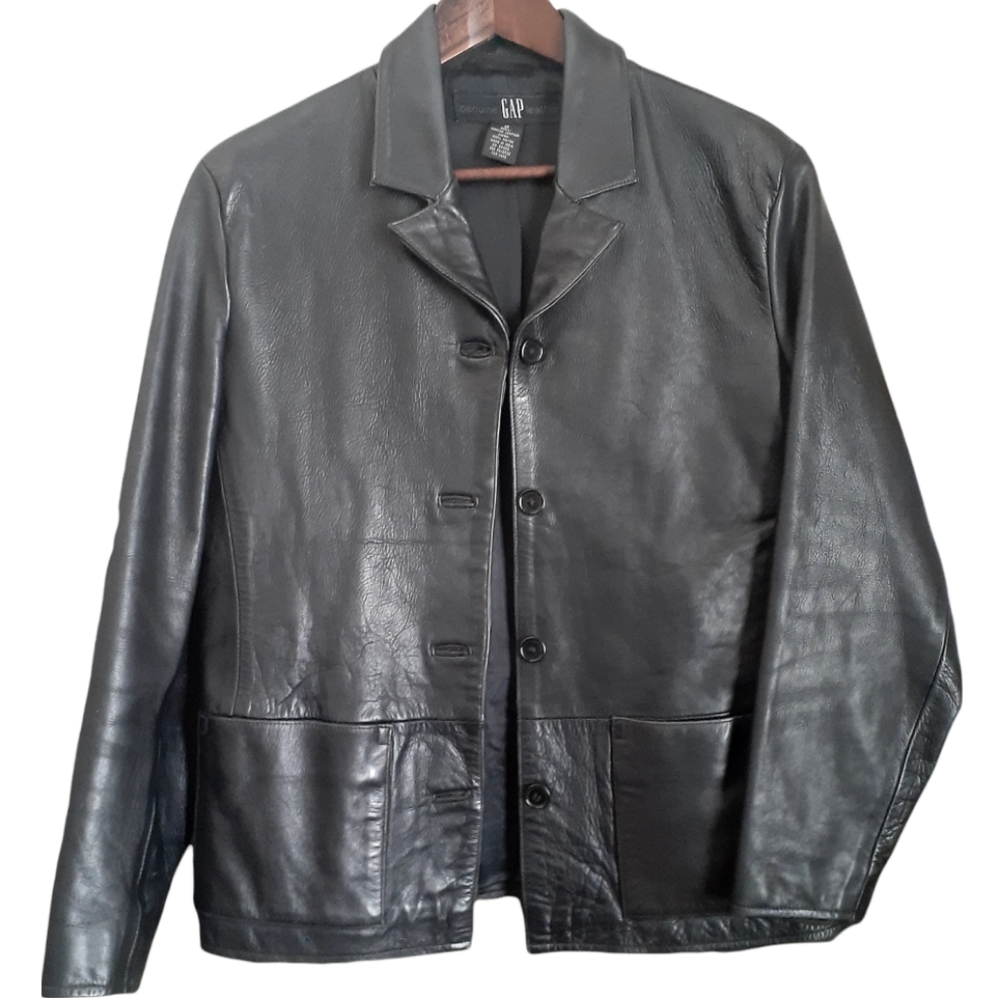 GAP Genuine Leather Blazer Size M Black with Front Pockets
